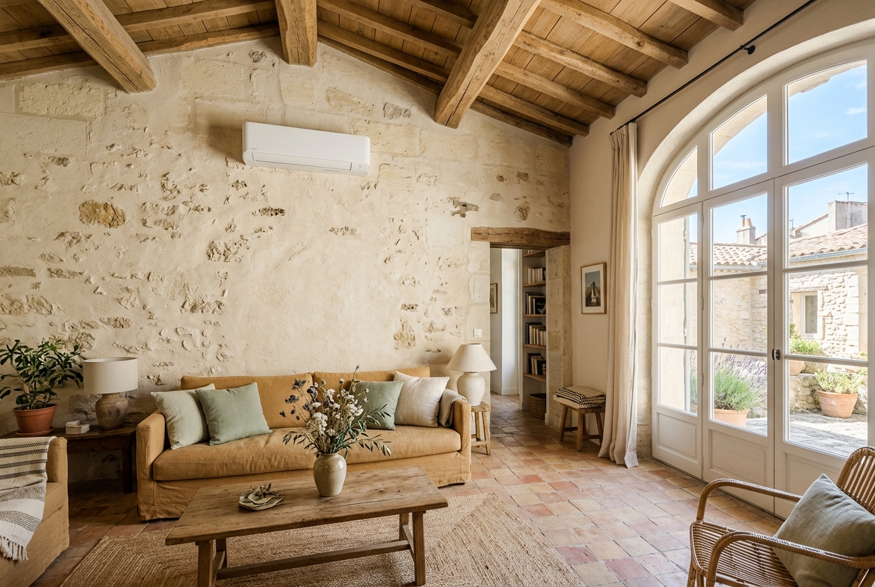 Climatisation murale dans une maison en pierre du 12e arrondissement de Marseille