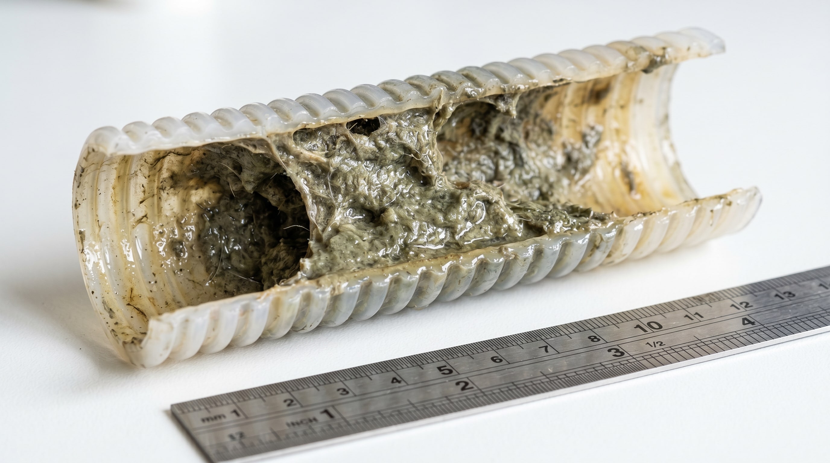 Dépôts de biofilm et de poussière dans un tuyau de drainage de climatisation
