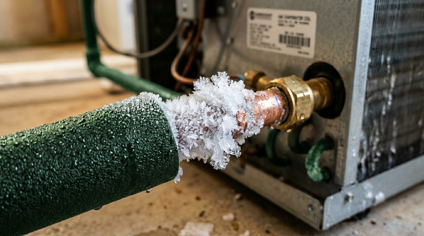 Givre sur la liaison frigorifique d'un climatiseur — symptôme de manque de fluide frigorigène ou filtre encrassé