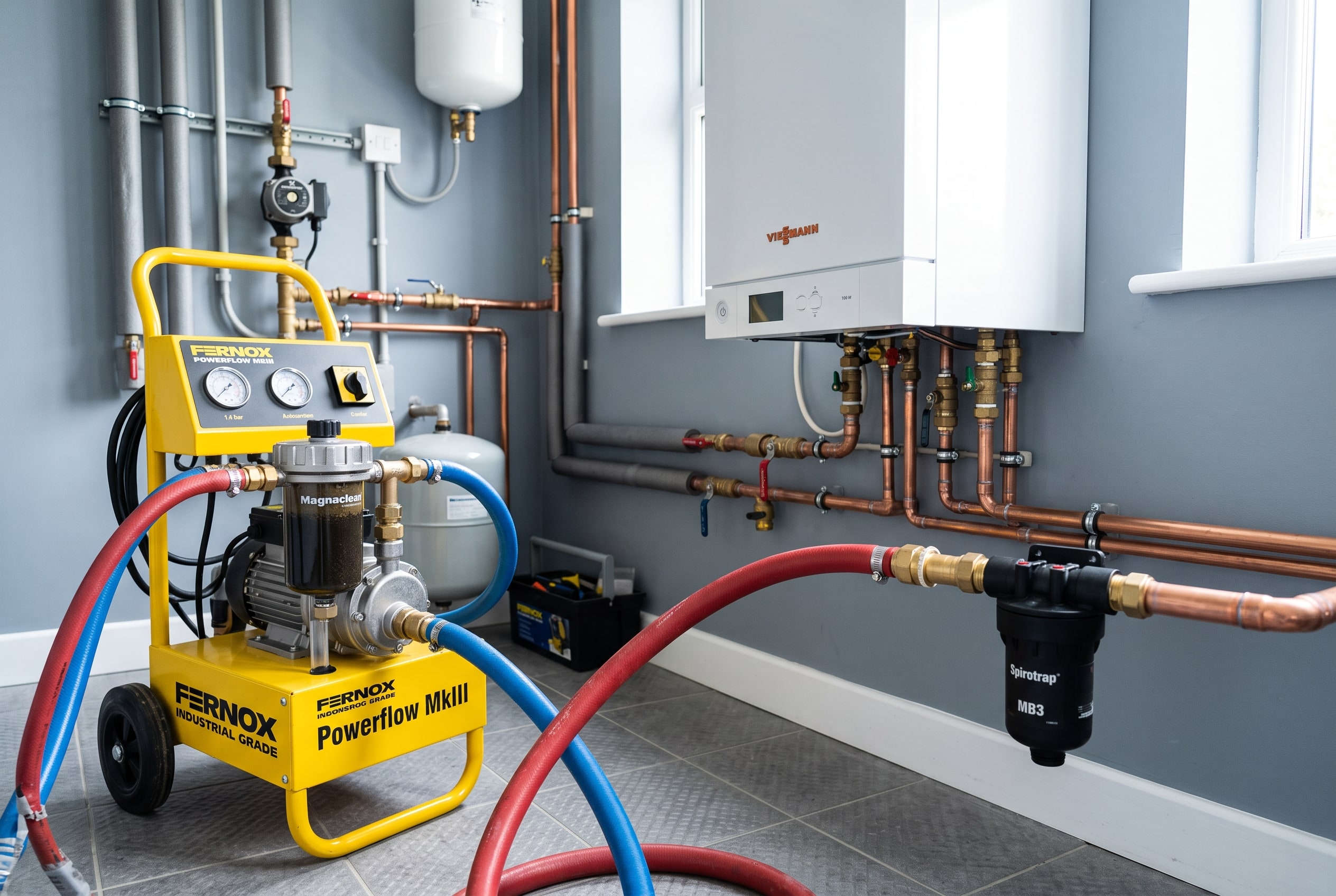 Intervention professionnelle de désembouage de radiateur avec pompe hydrodynamique