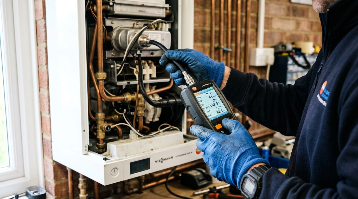 Technicien Professionnel du Gaz effectuant l'entretien d'une chaudière gaz à Marseille