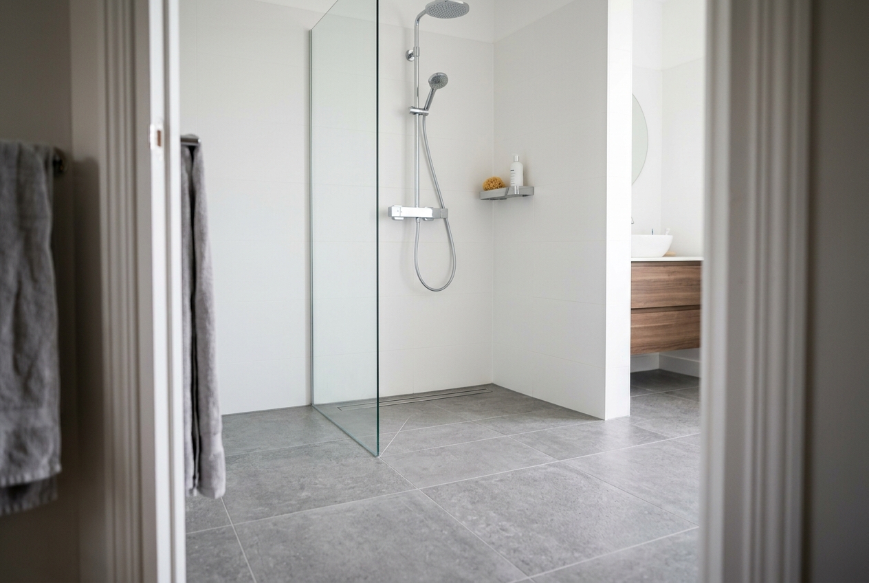 douche PMR de plain-pied aux dimensions réglementaires